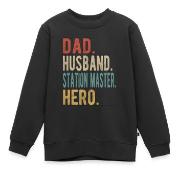 Chef de gare Papa mari héros - Sweat Premium enfant bio - noir - Devant - AI Model Kid Female (0cm)