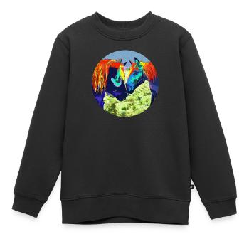 Horse Couple Popart Circle Design - Kids Premium Organic Sweatshirt - black - Front - AI Model Kid Female (0cm)