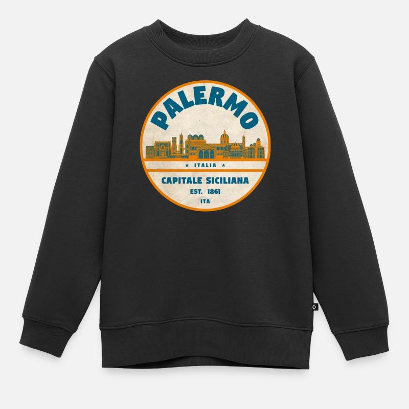 Palermo Retro Stadtlogo rund - Kinder Premium Organic Sweatshirt - Schwarz