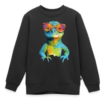 Geck die Brillenechse - Kinder Premium Organic Sweatshirt - Schwarz - Vorne - AI Model Kid Female (0cm)