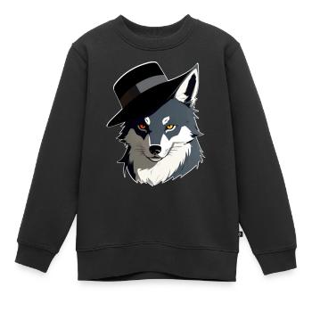 Wolf mit Hut - Kinder Premium Organic Sweatshirt - Schwarz - Vorne - AI Model Kid Female (0cm)