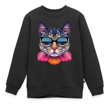 Chat Classe avec lunettes de Soleil - Sweat Premium enfant bio - noir - Devant - AI Model Kid Female (0cm)
