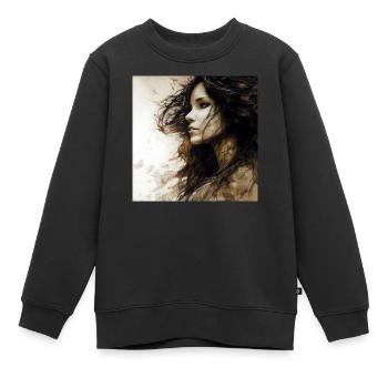 Portrait femme 01 - Sweat Premium enfant bio - noir - Devant - AI Model Kid Female (0cm)