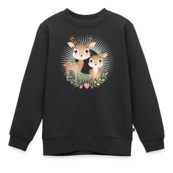 Deux cerfs mignons - dans un cadre rayonnant - Sweat Premium enfant bio - noir - Devant - AI Model Kid Female (0cm)