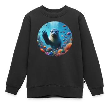 Robbe im Meer mit Taucherbrille - Kinder Premium Organic Sweatshirt - Schwarz - Vorne - AI Model Kid Female (0cm)