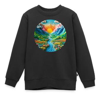 Landschaft bunt mit Sonne Berge und See aus Knete - Kinder Premium Organic Sweatshirt - Schwarz - Vorne - AI Model Kid Female (0cm)