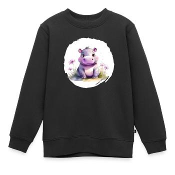 Aquarell Nilpferd - Kinder Premium Organic Sweatshirt - Schwarz - Vorne - AI Model Kid Female (0cm)