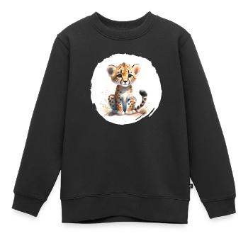 Aquarell Gepard - Kinder Premium Organic Sweatshirt - Schwarz - Vorne - AI Model Kid Female (0cm)
