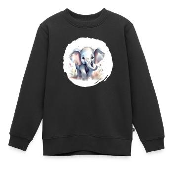 Aquarell Elefant - Kinder Premium Organic Sweatshirt - Schwarz - Vorne - AI Model Kid Female (0cm)