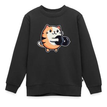 Lustige Katze mit Hanteln Fitness - Kinder Premium Organic Sweatshirt - Schwarz - Vorne - AI Model Kid Female (0cm)