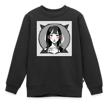 Fille Manga Rougissante - Sweat Premium enfant bio - noir - Devant - AI Model Kid Female (0cm)