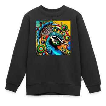 Pfau Pop Art - Kinder Premium Organic Sweatshirt - Schwarz - Vorne - AI Model Kid Female (0cm)