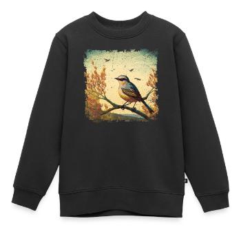 Bird sitting on branch, mediterranean background - Kids Premium Organic Sweatshirt - black - Front - AI Model Kid Female (0cm)
