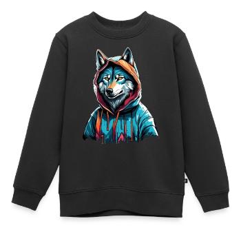 Le loup le plus cool de la ville - Sweat Premium enfant bio - noir - Devant - AI Model Kid Female (0cm)