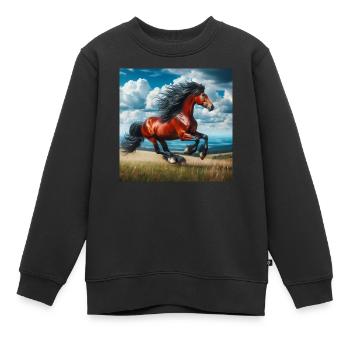 Cheval au galop - Sweat Premium enfant bio - noir - Devant - AI Model Kid Female (0cm)