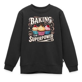 Backen ist meine Superkraft Geburtsanzeige - Kinder Premium Organic Sweatshirt - Schwarz - Vorne - AI Model Kid Female (0cm)