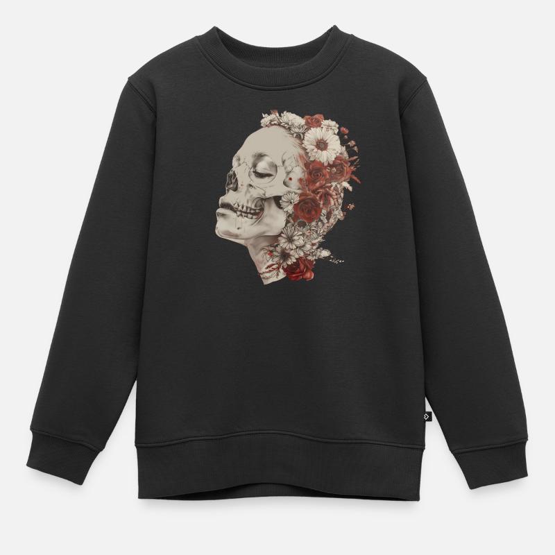 Crâne fleuri - Sweat Premium enfant bio - noir