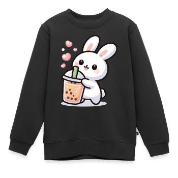 Cute Cute Kawaii Bunny Bubble Tea Anime Style - Kids Premium Organic Sweatshirt - black - Front - AI Model Kid Female (0cm)