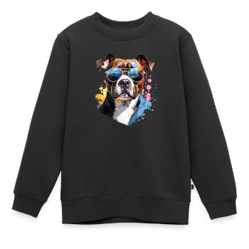 Staffordshire mit Sonnenbrille - Kinder Premium Organic Sweatshirt - Schwarz - Vorne - AI Model Kid Female (0cm)