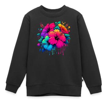 Fleurs d’hibiscus - Sweat Premium enfant bio - noir - Devant - AI Model Kid Female (0cm)
