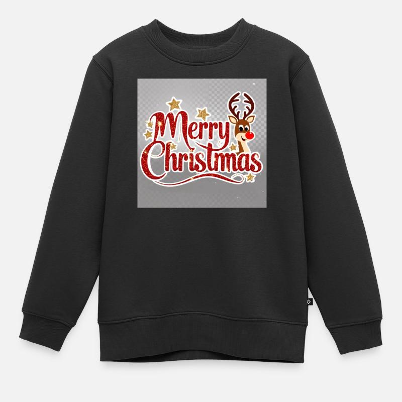 Merry Christmas Reindeer Glitter Script - Kids Premium Organic Sweatshirt - black