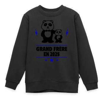 Grand frère en 2025,Bientôt grand frère,Grossesse - Sweat Premium enfant bio - noir - Devant - AI Model Kid Female (0cm)