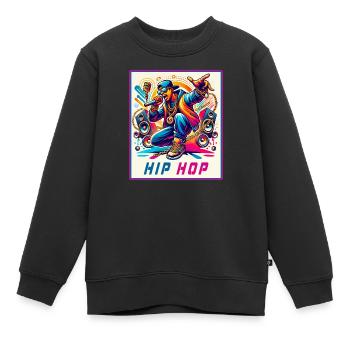 Hip-Hop Vibes – Rapper mit Mikrofon - Kinder Premium Organic Sweatshirt - Schwarz - Vorne - AI Model Kid Female (0cm)