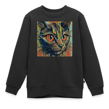 Farbenfrohe Katzenaugen ART - Kinder Premium Organic Sweatshirt - Schwarz - Vorne - AI Model Kid Female (0cm)