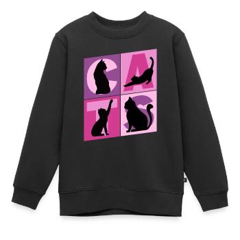 Katze Kätzchen Kater Kitten Mieze Silhouette Kunst - Kinder Premium Organic Sweatshirt - Schwarz - Vorne - AI Model Kid Female (0cm)