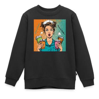 Chaos im Dienst. Ruhe im Kaffee. - Kinder Premium Organic Sweatshirt - Schwarz - Vorne - AI Model Kid Female (0cm)