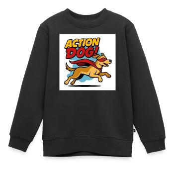 Action Hund Superheld - Kinder Premium Organic Sweatshirt - Schwarz - Vorne - AI Model Kid Female (0cm)