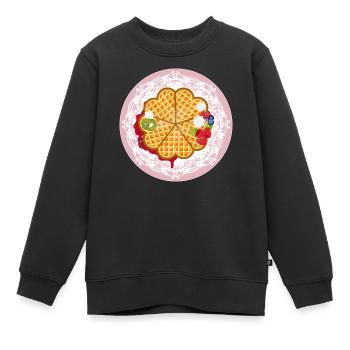 Goldene Waffeln mit Obst und Sahne Motiv - Kinder Premium Organic Sweatshirt - Schwarz - Vorne - AI Model Kid Female (0cm)