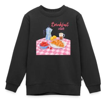 Breakfast Club Petit-déjeuner avec croissant et café - Sweat Premium enfant bio - noir - Devant - AI Model Kid Female (0cm)