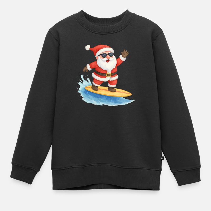 Conception de Noël Cool Santa Surfer - Sweat Premium enfant bio - noir