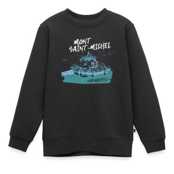 Mont Saint-Michel Blue Watercolor - Kids Premium Organic Sweatshirt - black - Front - AI Model Kid Female (0cm)