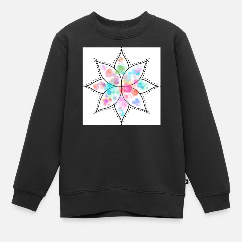 Mandala Fleur pastel Aquarelle - Sweat Premium enfant bio - noir