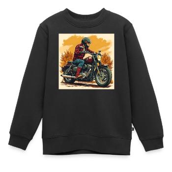 Chaussettes à carreaux + illustration de motard - Sweat Premium enfant bio - noir - Devant - AI Model Kid Female (0cm)
