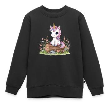 Watercolor unicorn on tree trunk with flowers - Kids Premium Organic Sweatshirt - black - Front - AI Model Kid Female (0cm)