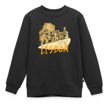 Monument Découvertes Lisbonne illustration ocre - Sweat Premium enfant bio - noir - Devant - AI Model Kid Female (0cm)