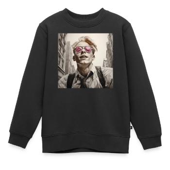 Streetstyle Porträt Pinke Brille - Kinder Premium Organic Sweatshirt - Schwarz - Vorne - AI Model Kid Female (0cm)