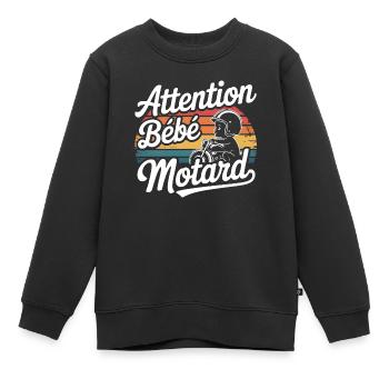 Attention Bébé Motard - Sweat Premium enfant bio - noir - Devant - AI Model Kid Female (0cm)
