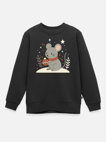 Winterliche Maus mit Weihnachtskugel – Tiermotiv - Kinder Premium Organic Sweatshirt - Schwarz