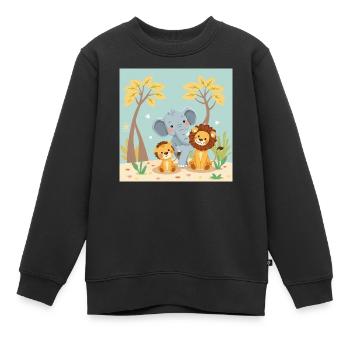 Trio Animal Doux Lionceau Éléphant - Sweat Premium enfant bio - noir - Devant - AI Model Kid Female (0cm)