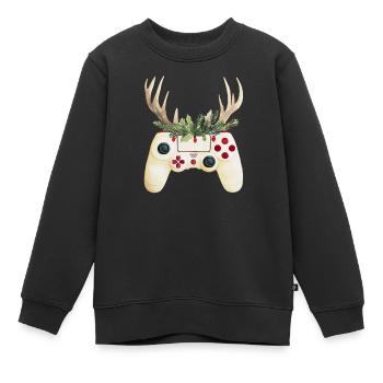 Weihnachtscontroller mit Hirschgeweih - Kinder Premium Organic Sweatshirt - Schwarz - Vorne - AI Model Kid Female (0cm)