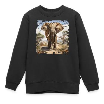 Savannen Elefant im Aquarellstil - Kinder Premium Organic Sweatshirt - Schwarz - Vorne - AI Model Kid Female (0cm)