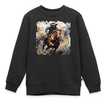Style de peinture dynamique du Wild West Rider - Sweat Premium enfant bio - noir - Devant - AI Model Kid Female (0cm)