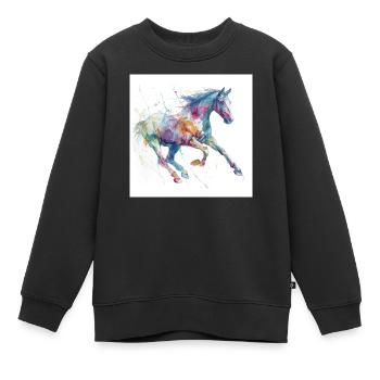 Lebendiges Aquarellpferd - Kinder Premium Organic Sweatshirt - Schwarz - Vorne - AI Model Kid Female (0cm)