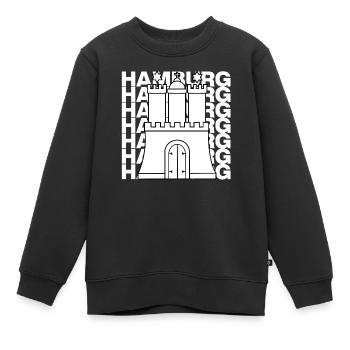 HAMBURG STADTTOR, HANSE, MOIN, HH - Kinder Premium Organic Sweatshirt - Schwarz - Vorne - AI Model Kid Female (0cm)