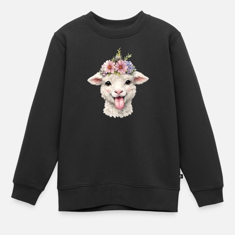 Schaf Blütenkrone Fröhlich - Kinder Premium Organic Sweatshirt - Schwarz