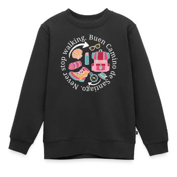 Buen Camino ne cesse jamais de marcher en rose pastel - Sweat Premium enfant bio - noir - Devant - AI Model Kid Female (0cm)